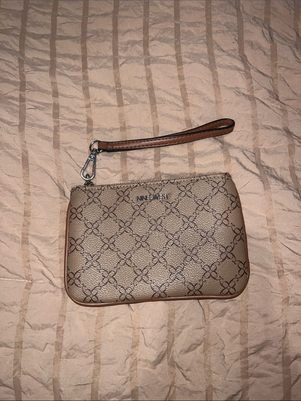 Nine West Tan Patterned Wristlet Clutch